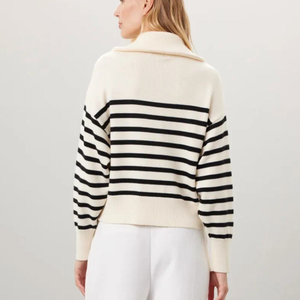 Marissa Webb Striped Quarter Zip Sweater SMALL Fold Over Oversized Nautical $265 - Picture 2 of 15